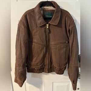 90’s Andrew Marc Leather Bomber Jacket Tan Airman Flight Style Vintage Unisex